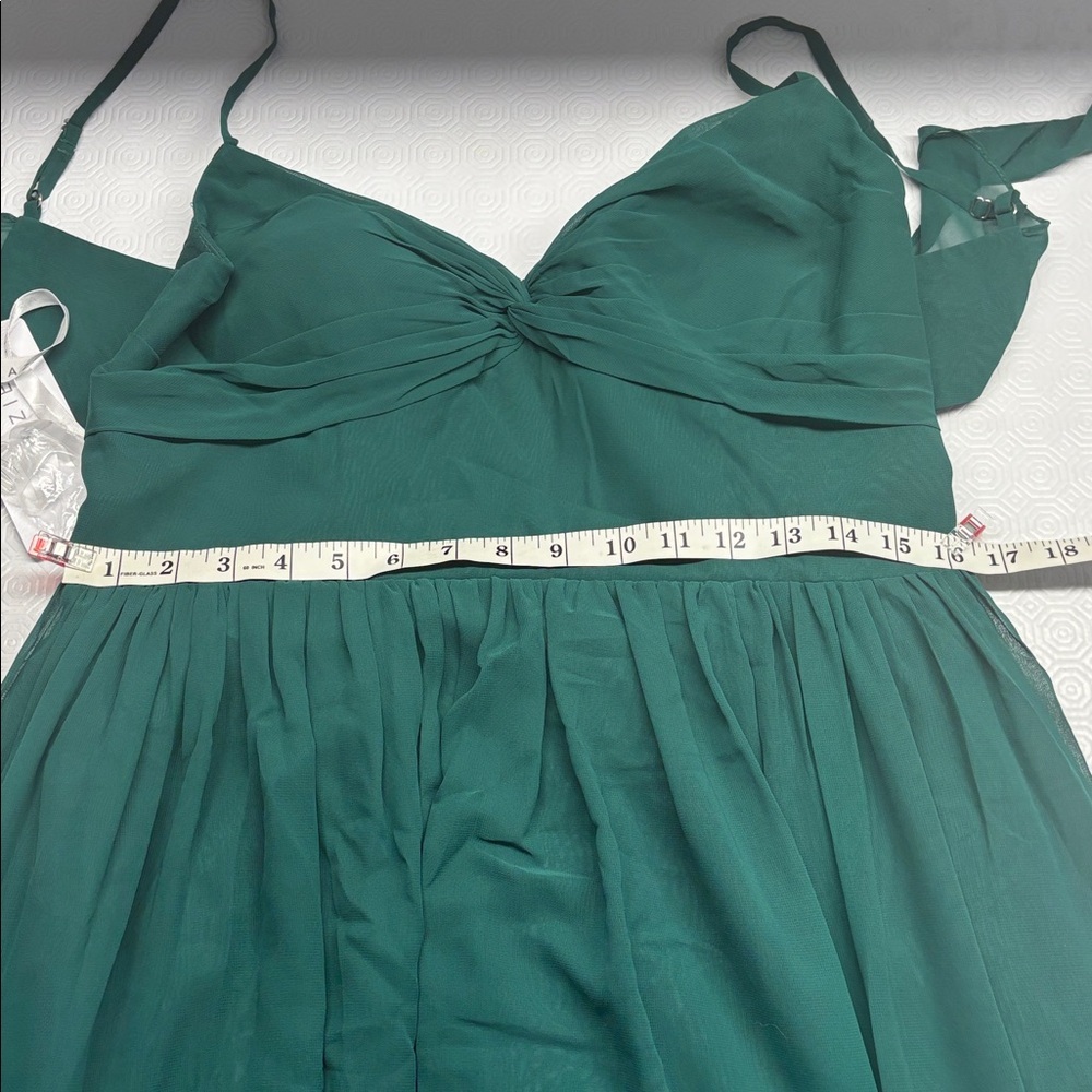 Azazie Spaghetti Strap Halter Full Length Formal Dress Emerald Green Size 14 NWT - Picture 8 of 11